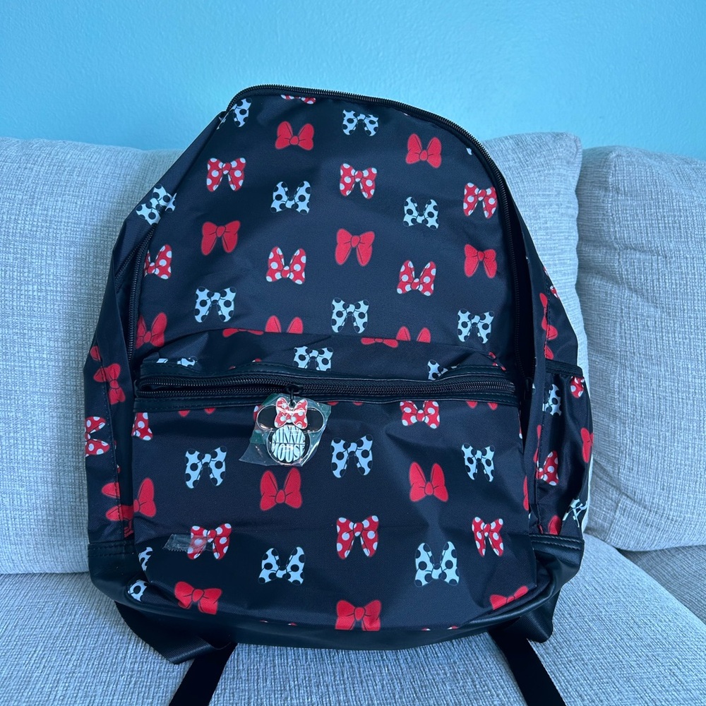 Disney Red and Black Backpack with Minnie  Bow Pattern